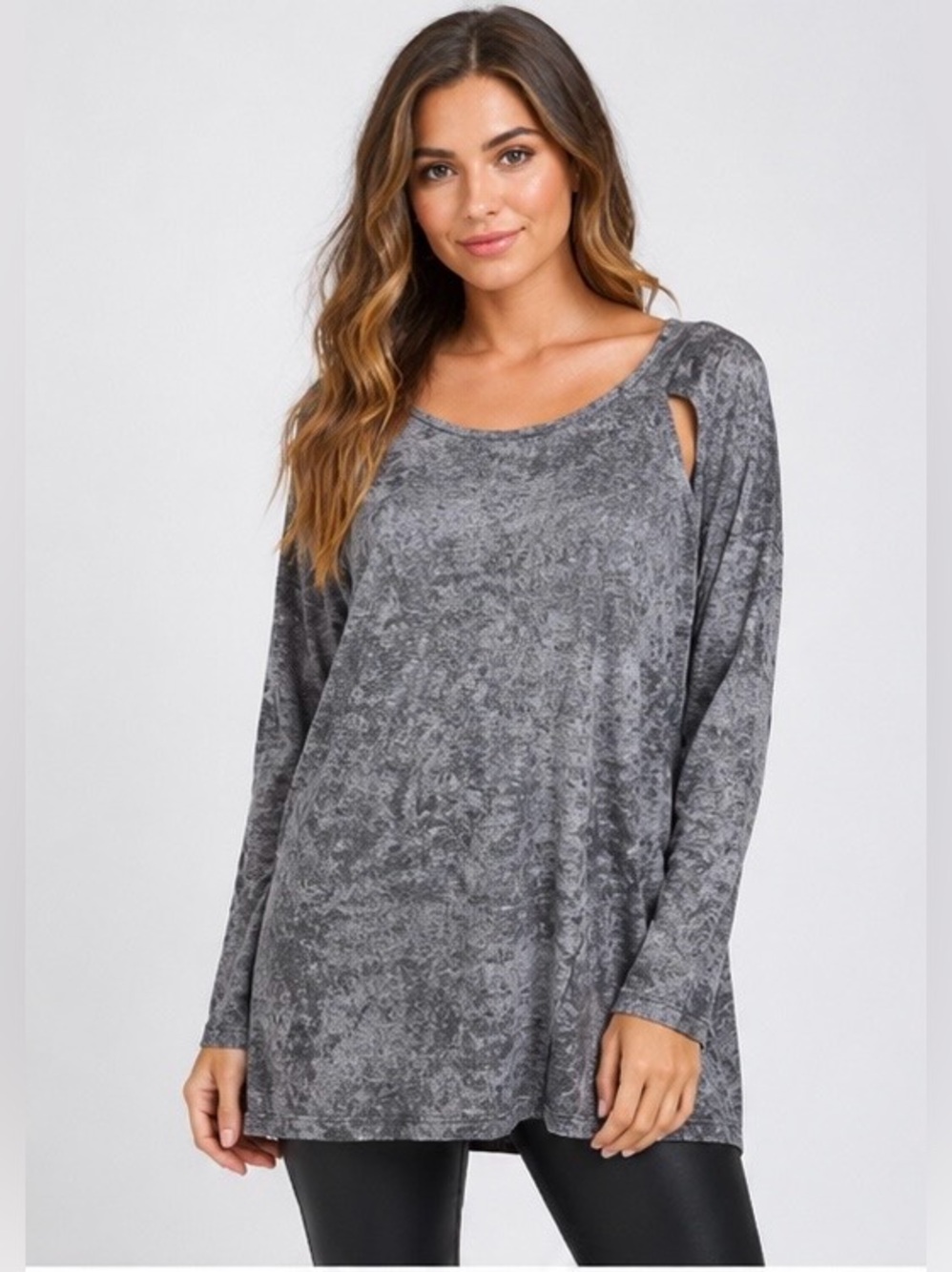 NWT Matti Mamane Gray Cold Shoulder Oversized Knit Tunic Top Small